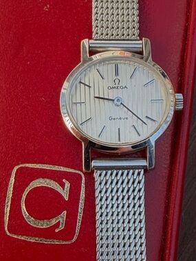 Omega Ladies Watch with Silver-Tone Mesh Bracelet and Champagne Dial